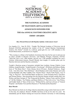 The 41St Annual Daytime Creative Arts Emmy Award Winners