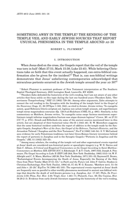 Something Awry in the Temple? the Rending of the Temple Veil and Early Jewish Sources That Report Unusual Phenomena in the Temple Around Ad 30