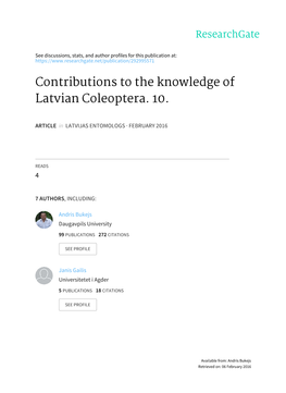 Contributions to the Knowledge of Latvian Coleoptera. 10