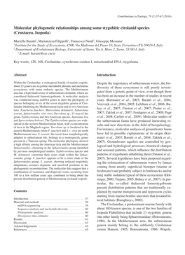 Molecular Phylogenetic Relationships Among Some Stygobitic Cirolanid Species (Crustacea, Isopoda)