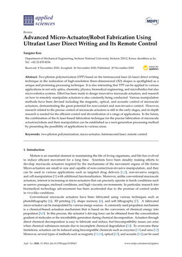 Advanced Micro-Actuator/Robot Fabrication Using Ultrafast Laser Direct Writing and Its Remote Control