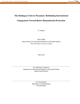 The Rohingya Crisis in Myanmar: Rethinking International