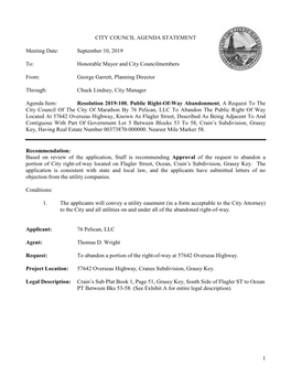 1 City Council Agenda Statement