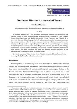 Northeast Siberian Astronomical Terms