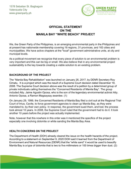 Official Statement on the Manila Bay “White Beach” Project