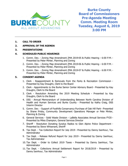 Burke County Board of Commissioners Pre-Agenda Meeting Comm