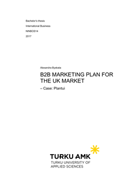 B2B MARKETING PLAN for the UK MARKET – Case: Plantui