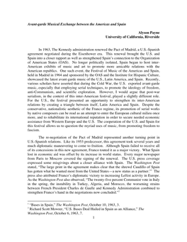 1 Avant-Garde Musical Exchange Between the Americas and Spain Alyson Payne University of California, Riverside in 1963, The