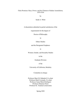 Race, Power, and the Chimera of Indian Assimilation, 1879-1934