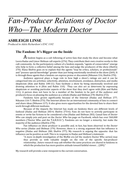 Fan-Producer Relations of Doctor Who—The Modern Doctor