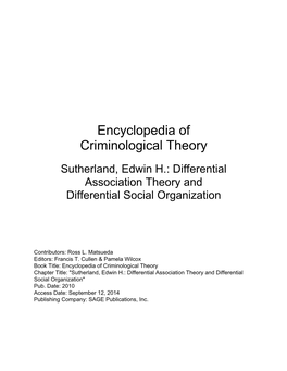 Sutherland, Edwin H.: Differential Association Theory and Differential Social Organization