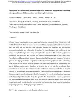 Detection of Stress Functional Responses in Bacterial Populations Under Dry Soil Conditions Show Potential Microbial Mechanisms to Resist Drought Conditions