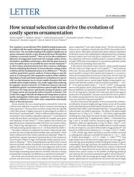How Sexual Selection Can Drive the Evolution of Costly Sperm Ornamentation Stefan Lüpold1,2*, Mollie K