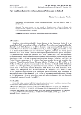 New Localities of Symphyotrichum Ciliatum (Asteraceae) in Poland