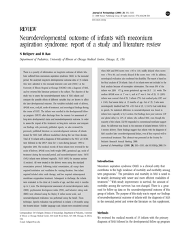 Neurodevelopmental Outcome of Infants with Meconium Aspiration Syndrome: Report of a Study and Literature Review