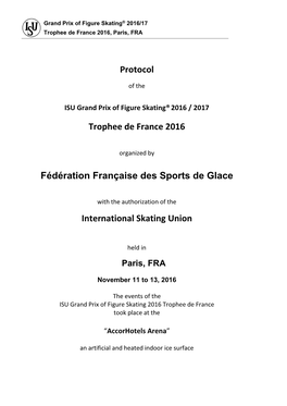 Protocol Trophee De France 2016 Fédération Française Des Sports De