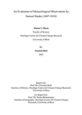 An Evaluation of Meteorological Observations by Samuel Studer (1807-1818)