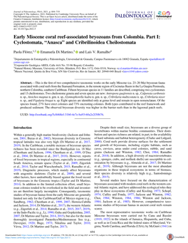 Early Miocene Coral Reef-Associated Bryozoans from Colombia. Part I: Cyclostomata, “Anasca” and Cribrilinoidea Cheilostomata