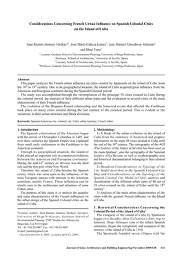 Considerations Concerning French Urban Influence on Spanish Colonial Cities on the Island of Cuba