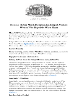 Women's History Month Background and Expert Available