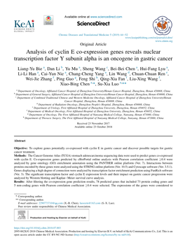 Analysis of Cyclin E Co-Expression Genes Reveals Nuclear Transcription Factor Y Subunit Alpha Is an Oncogene in Gastric Cancer