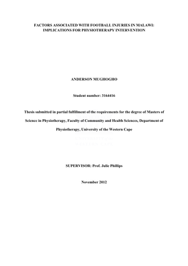 Factors Associated with Football Injuries in Malawi: Implications for Physiotherapy Intervention