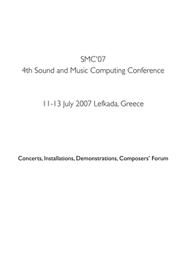 SMC'07 4Th Sound and Music Computing Conference 11-13 July 2007 Lefkada, Greece