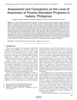 Assessment and Comparison on the Level of Awareness of Poverty Alleviation Programs in Isabela, Philippines Georgina M