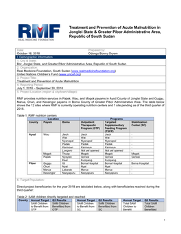 Treatment and Prevention of Acute Malnutrition in Jonglei State & Greater Pibor Administrative Area, Republic of South Sudan