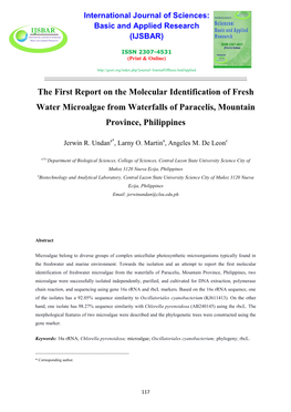 The First Report on the Molecular Identification of Fresh Water Microalgae from Waterfalls of Paracelis, Mountain Province, Philippines