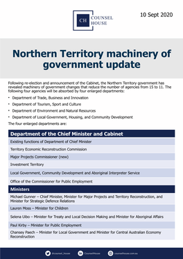 Northern Territory Machinery of Government Update
