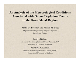 An Analysis of the Meteorological Conditions Associated with Ozone Depletion Events in the Ross Island Region