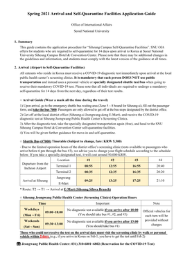 Spring 2021 Arrival and Self-Quarantine Facilities Application Guide