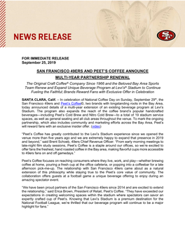 San Francisco 49Ers and Peet's Coffee Announce