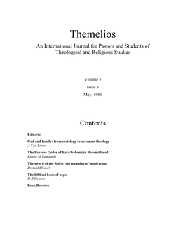 Themelios an International Journal for Pastors and Students of Theological and Religious Studies