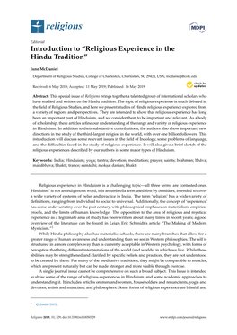 Introduction to “Religious Experience in the Hindu Tradition”