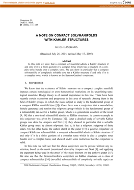 A Note on Compact Solvmanifolds with K ¨Ahler Structures