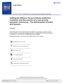 The Pre-Military Academies Revolution and the Creation of a New Security Epistemic Community – the Militarization of Judea and Samaria