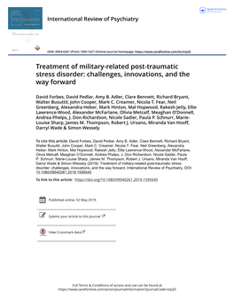 Treatment of Military-Related Post-Traumatic Stress Disorder: Challenges, Innovations, and the Way Forward