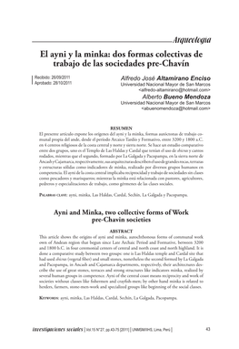 El Ayni Y La Minka: Dos Formas Colectivas De Trabajo De Las Sociedades Pre-Chavín
