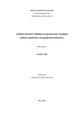 A Balaton Kiemelt Üdülőkörzet Piachelyeinek Vizsgálata, Különös Tekintettel a Térségfejlesztési Hatásokra