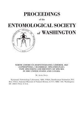 PROCEEDINGS ENTOMOLOGICAL SOCIETY of WASHINGTON