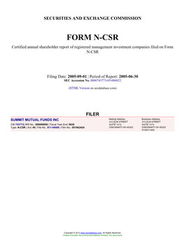 SUMMIT MUTUAL FUNDS INC (Form: N-CSR