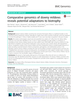 Comparative Genomics of Downy Mildews Reveals Potential Adaptations to Biotrophy Kyle Fletcher1, Steven J