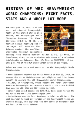 History of Wbc Heavyweight World Champions: Fight Facts, Stats and a Whole Lot More