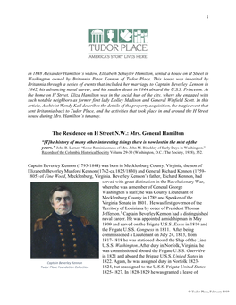 The Residence on H Street N.W.: Mrs. General Hamilton “[T]He History of Many Other Interesting Things There Is Now Lost in the Mist of the Years.” John B