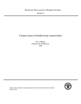 Current Issues in Biodiversity Conservation