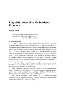 Linguistic Vojvodina: Embordered Frontiers1