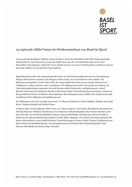 19 Regionale Athlet*Innen Im Förderausschuss Von Basel Ist Sport