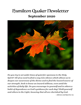 Hamilton Quaker Newsletter September 2020